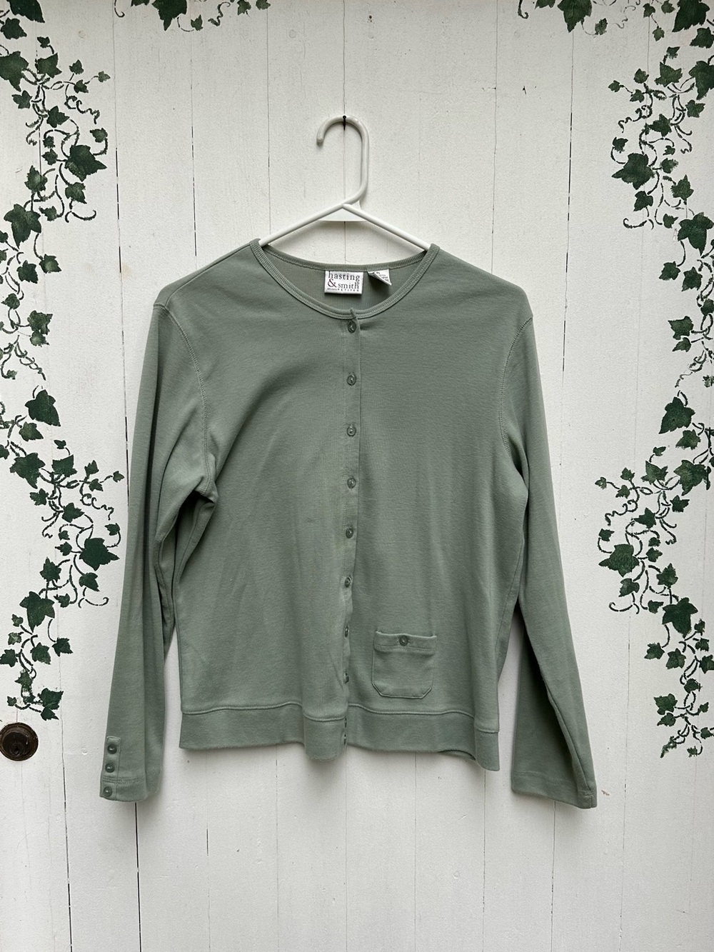 90s CottageCore Sage Green Babydoll Lightweight Cardigan or Long Sleeve Top